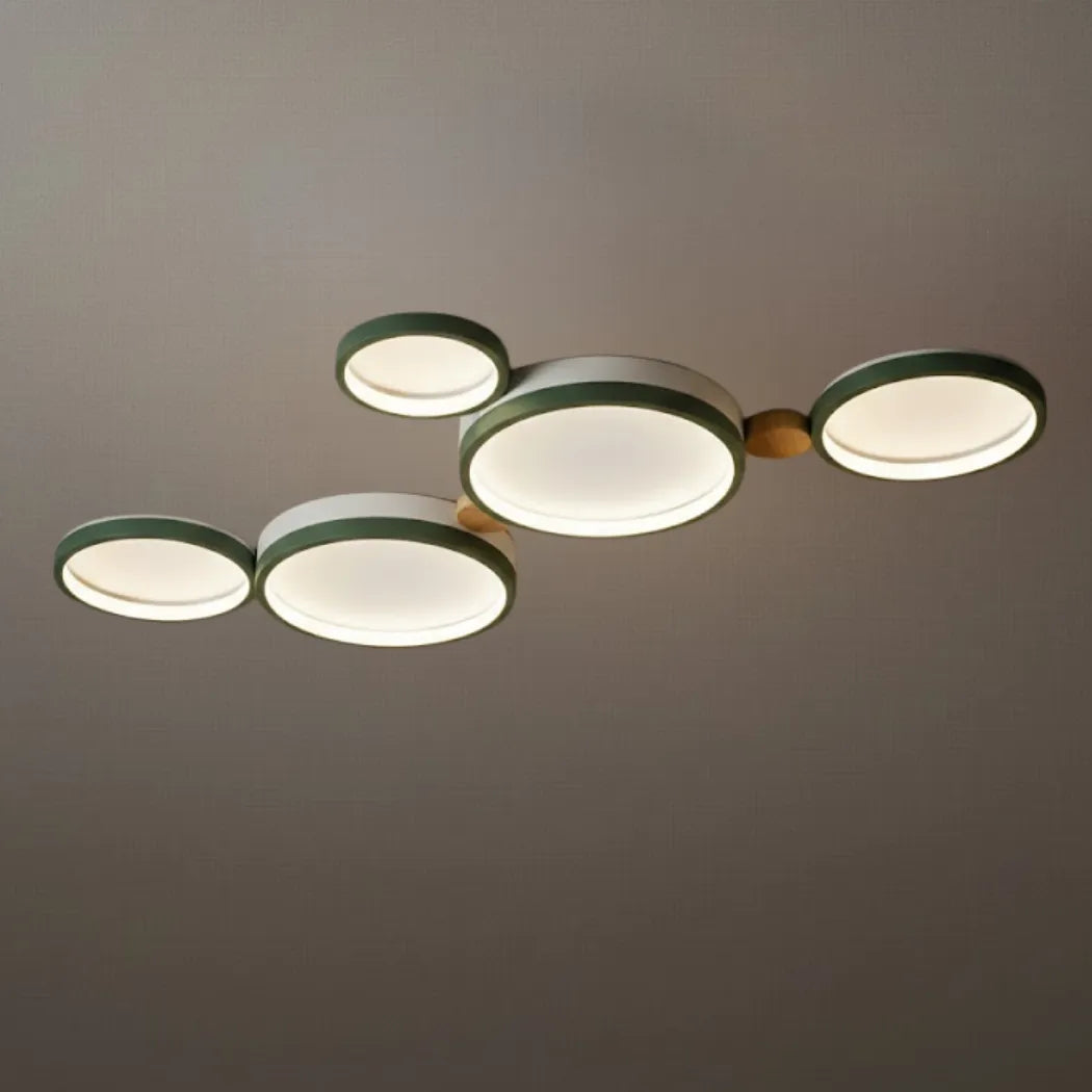 LZ267 Arcato Modern Round Ceiling Light – Metal/Wood in Green/Grey/White for Living Room