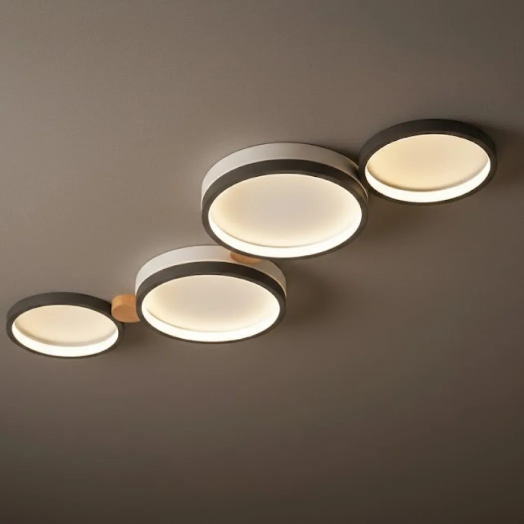 LZ267 Arcato Modern Round Ceiling Light – Metal/Wood in Green/Grey/White for Living Room