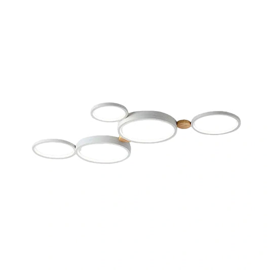 Arcato Modern Round Ceiling Light – Metal/Wood in Green/Grey/White for Living Room