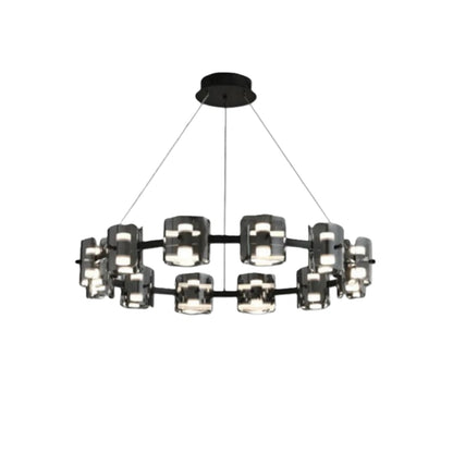 Pendant Light - Gold/Black Metal & Glass Ring for Dining Room