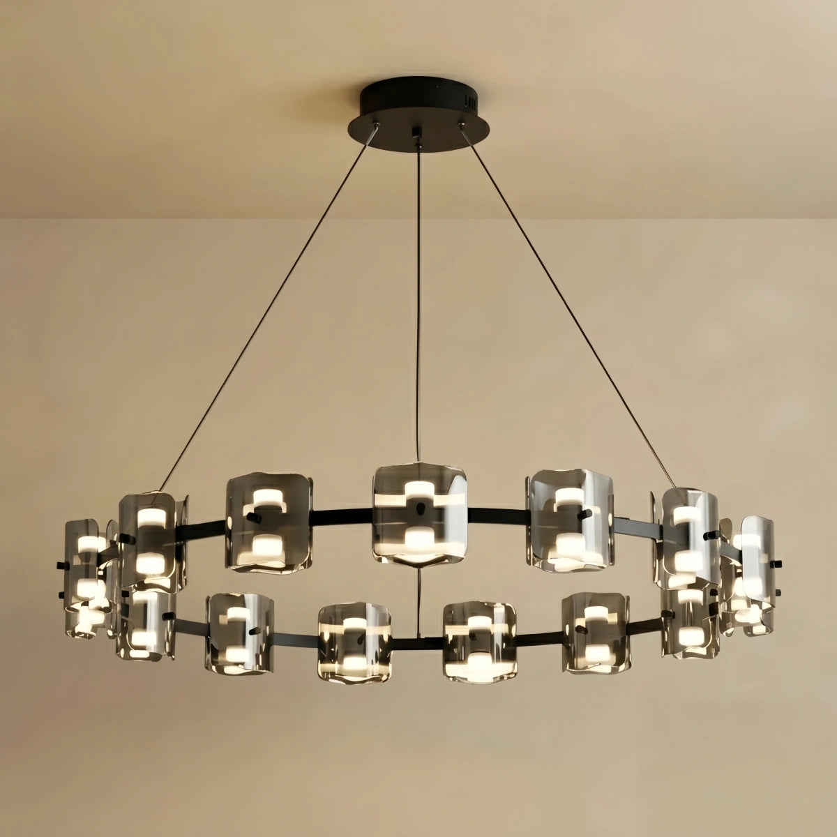Excelis Royal Pendant Light - Gold/Black Metal & Glass Ring for Dining Room