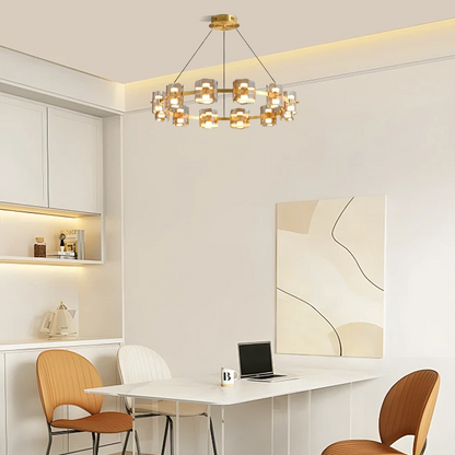 Excelis Royal Pendant Light - Gold/Black Metal & Glass Ring for Dining Room