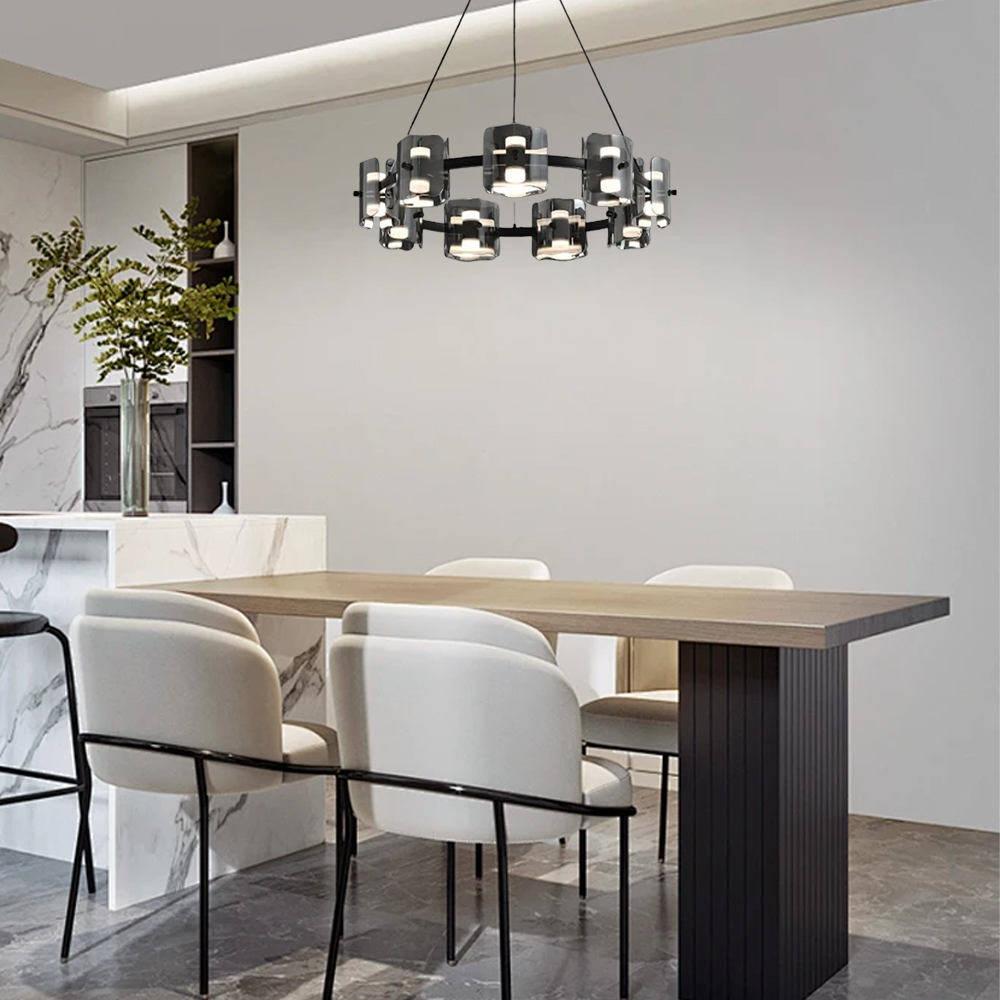 Excelis Royal Pendant Light - Gold/Black Metal & Glass Ring for Dining Room