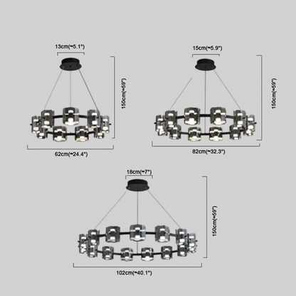 Excelis Royal Pendant Light - Gold/Black Metal & Glass Ring for Dining Room