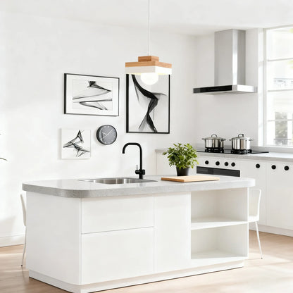 Pendant Light – Black/White Metal/Wood for Dining Room