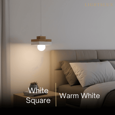 Modern Square/Round Pendant Light – Black/White Metal/Wood for Dining Room
