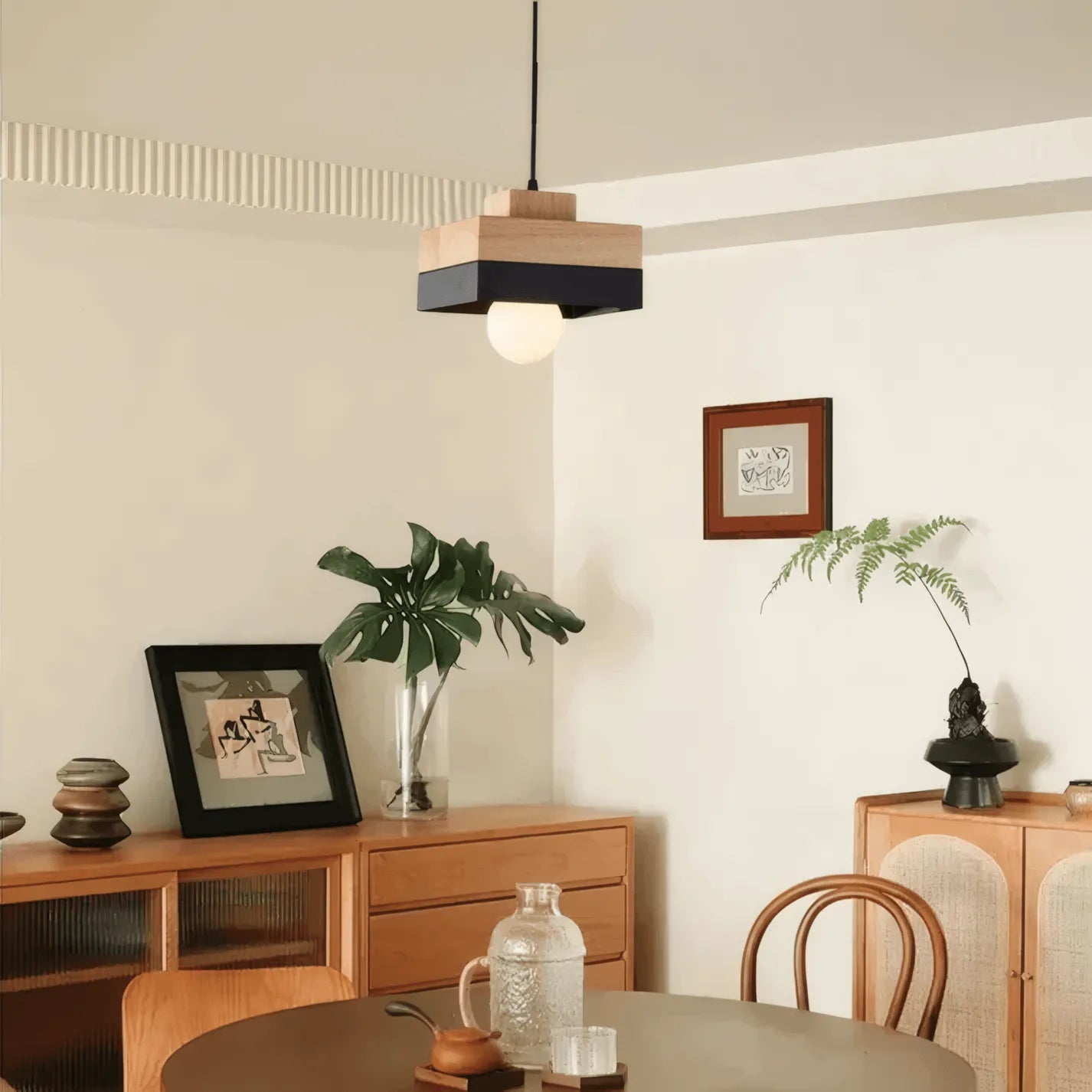 Pendant Light – Black/White Metal/Wood for Dining Room