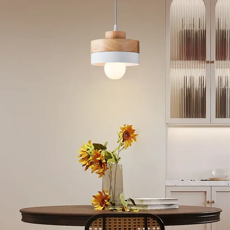 Pendant Light – Black/White Metal/Wood for Dining Room