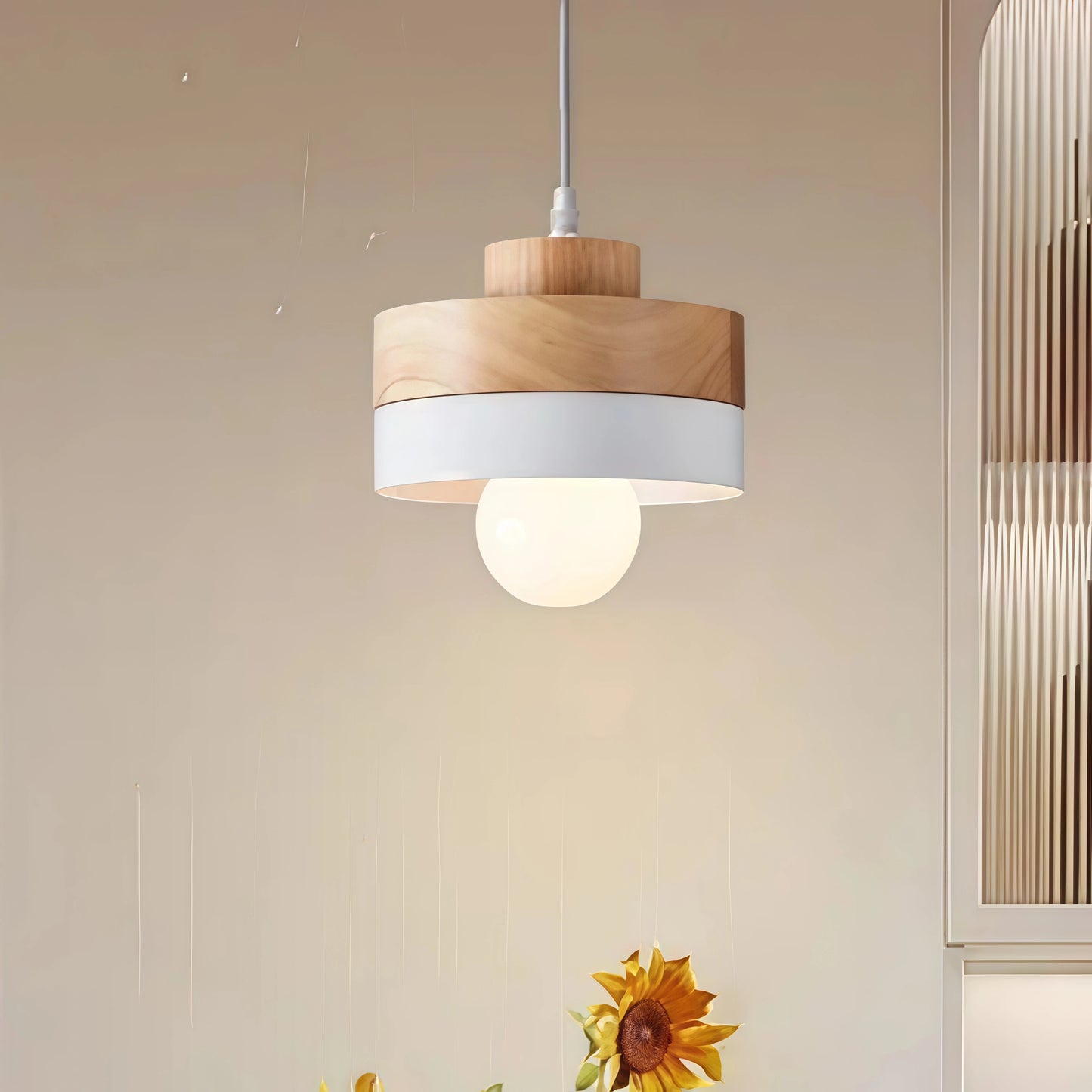 Zenno Modern Square/Round Pendant Light – Black/White Metal/Wood for Dining Room