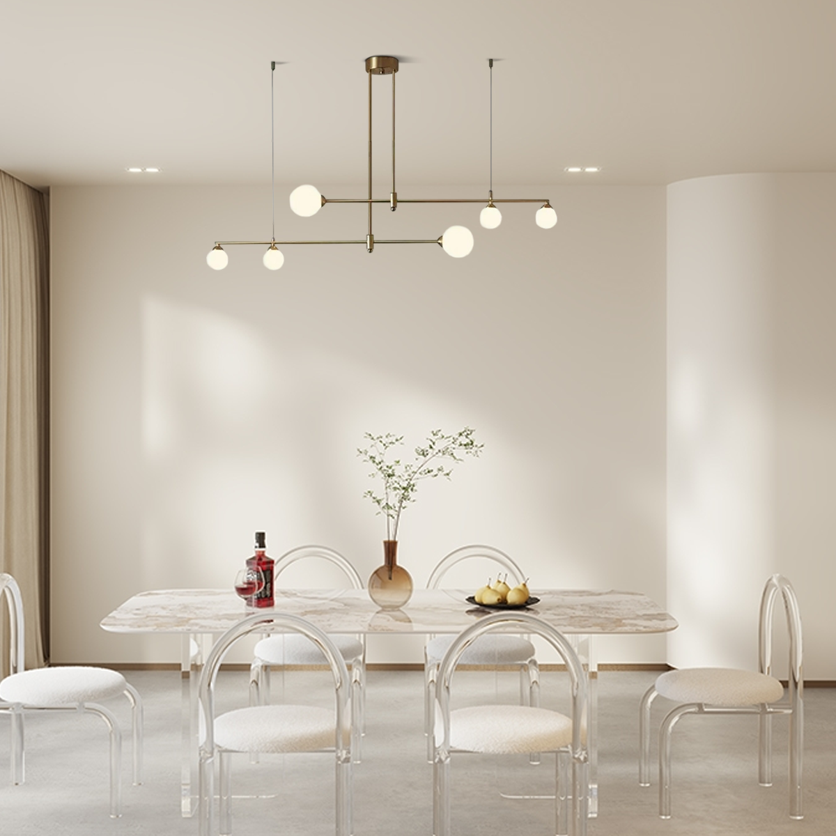 Nebula Modern Glass Bubble Chandelier - Gold Metal Frame for Dining/Living Room