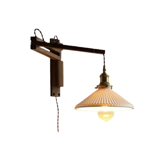 Wall Lamp — Walnut Wood & Ceramic Shade for Bedroom