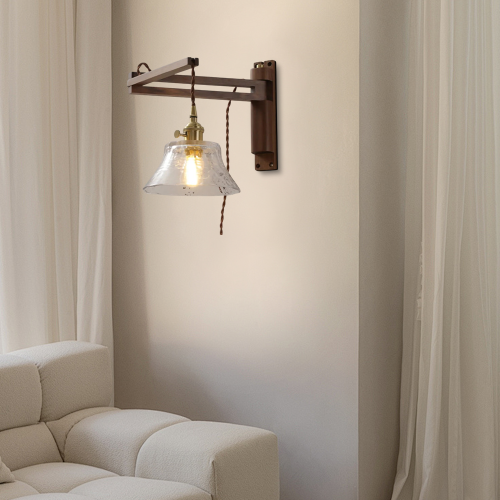 Wall Lamp — Walnut Wood & Ceramic Shade Living Room