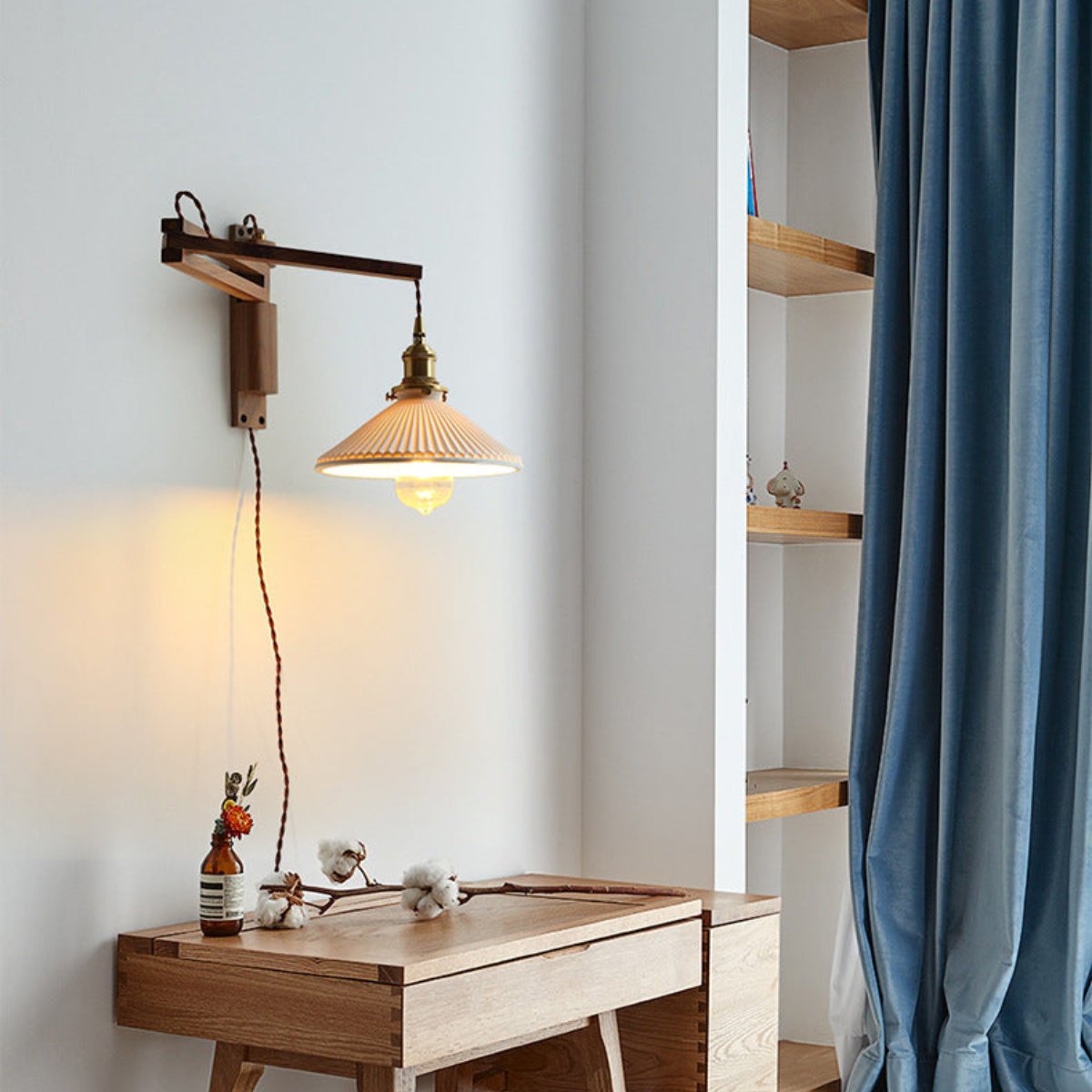 Wall Lamp — Walnut Wood & Ceramic Shade Living ROOM