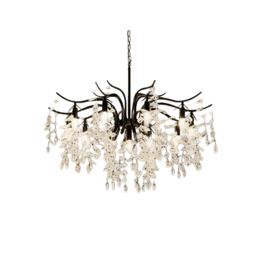 Excelis Royal Crystal Chandelier – Luxurious Black/Gold Finish for Living/Dining Room