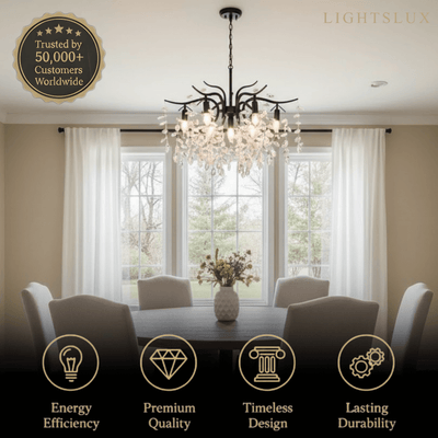 Excelis Royal Crystal Chandelier – Luxurious Black/Gold Finish
