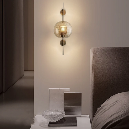 Royal Glass & Copper Wall Lamp - Silver Accents for Bedroom