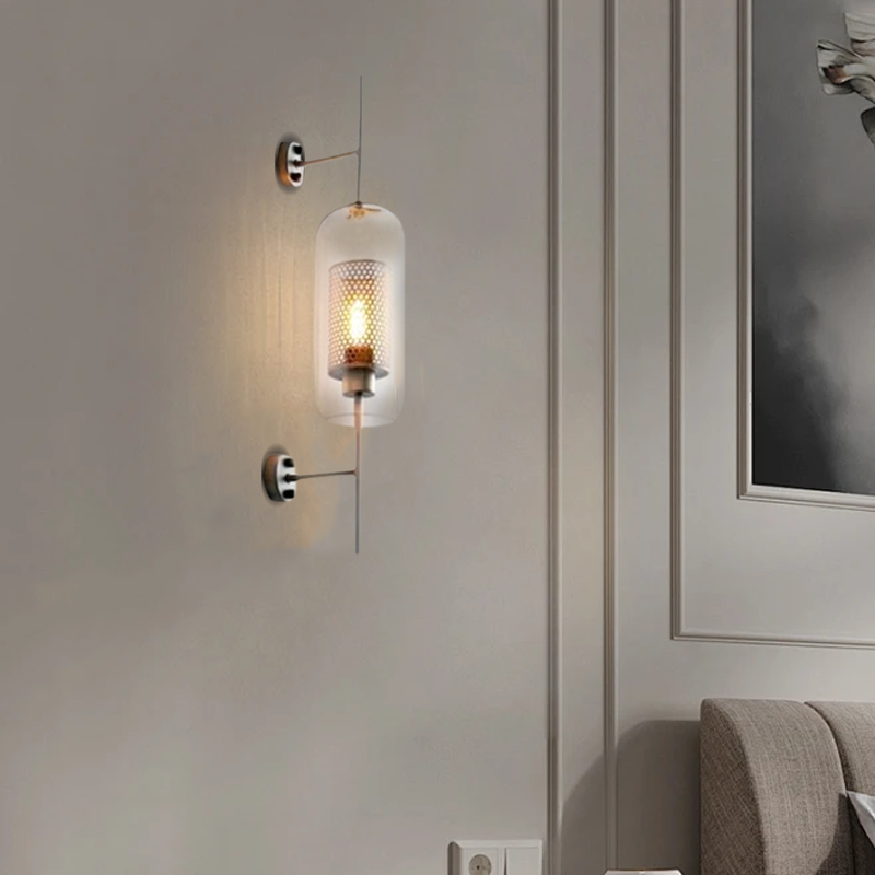 Royal Glass & Copper Wall Lamp - Silver Accents for Living Room/Bedroom