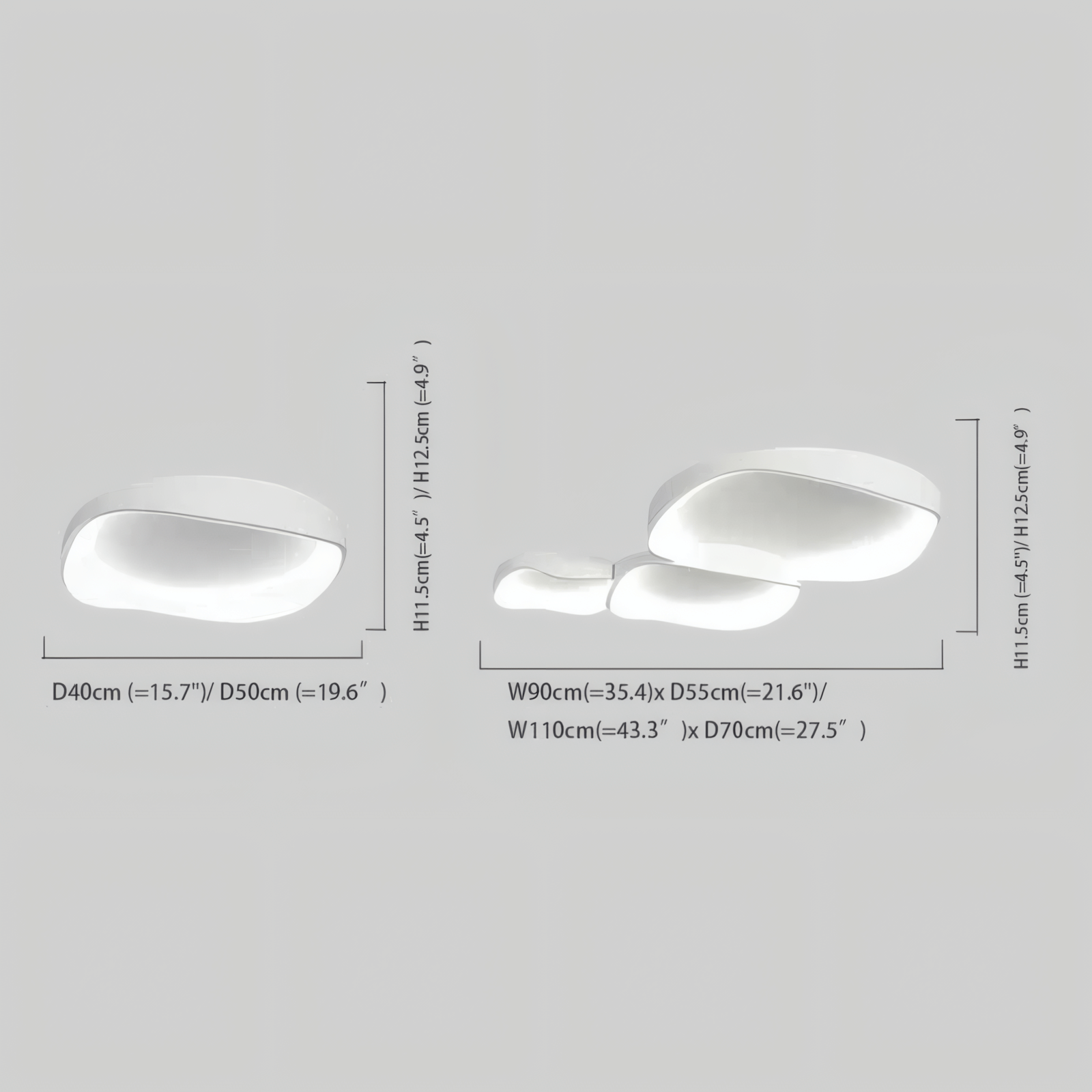Modern White Wave Ceiling Light Dimension