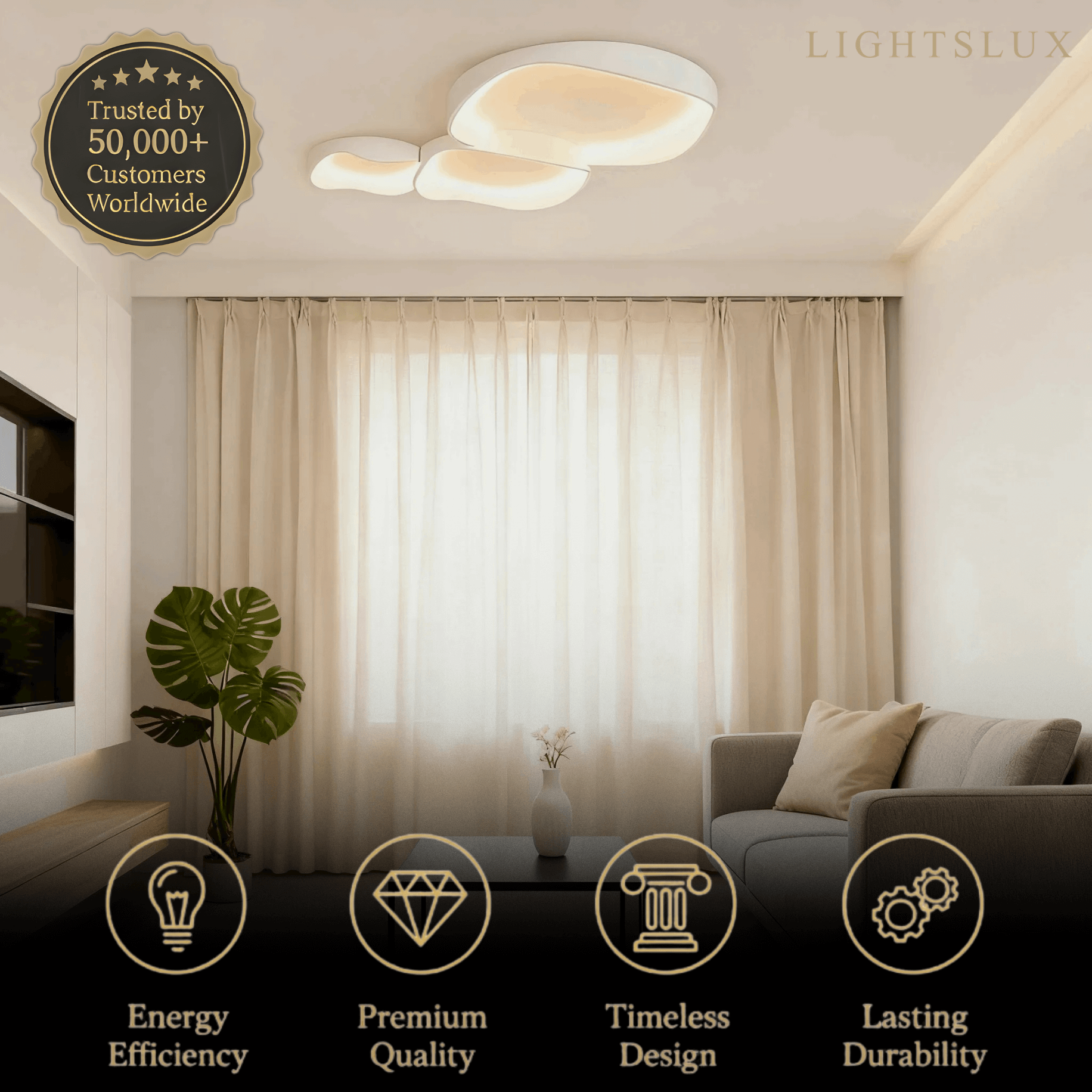 White LED Flush Mount Ceiling Light – Metal /Acrylic for Living Room