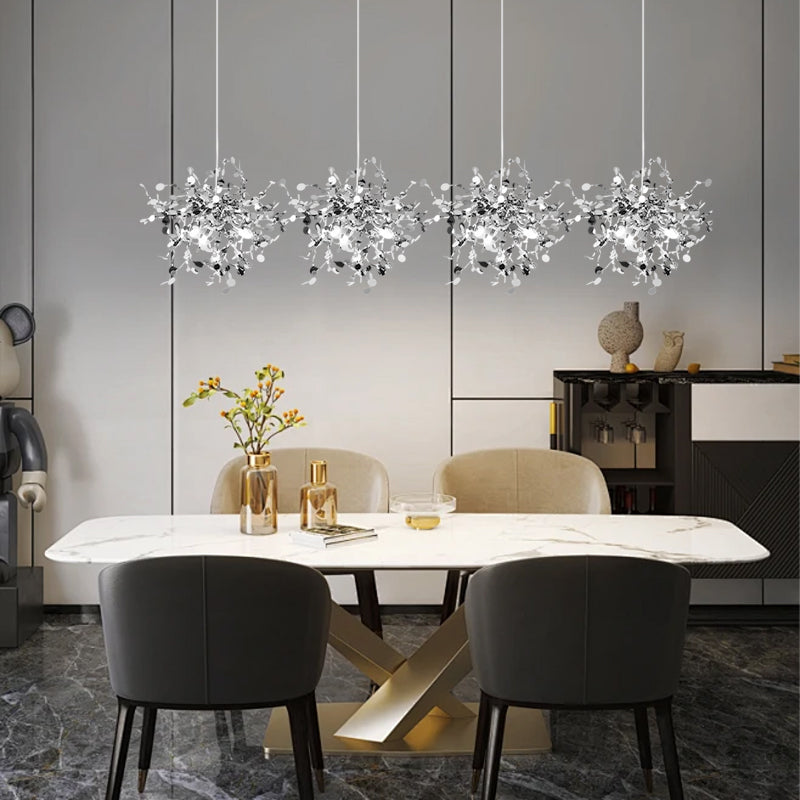 Four Art Deco Silver Chandelier Cluster for Dining Room