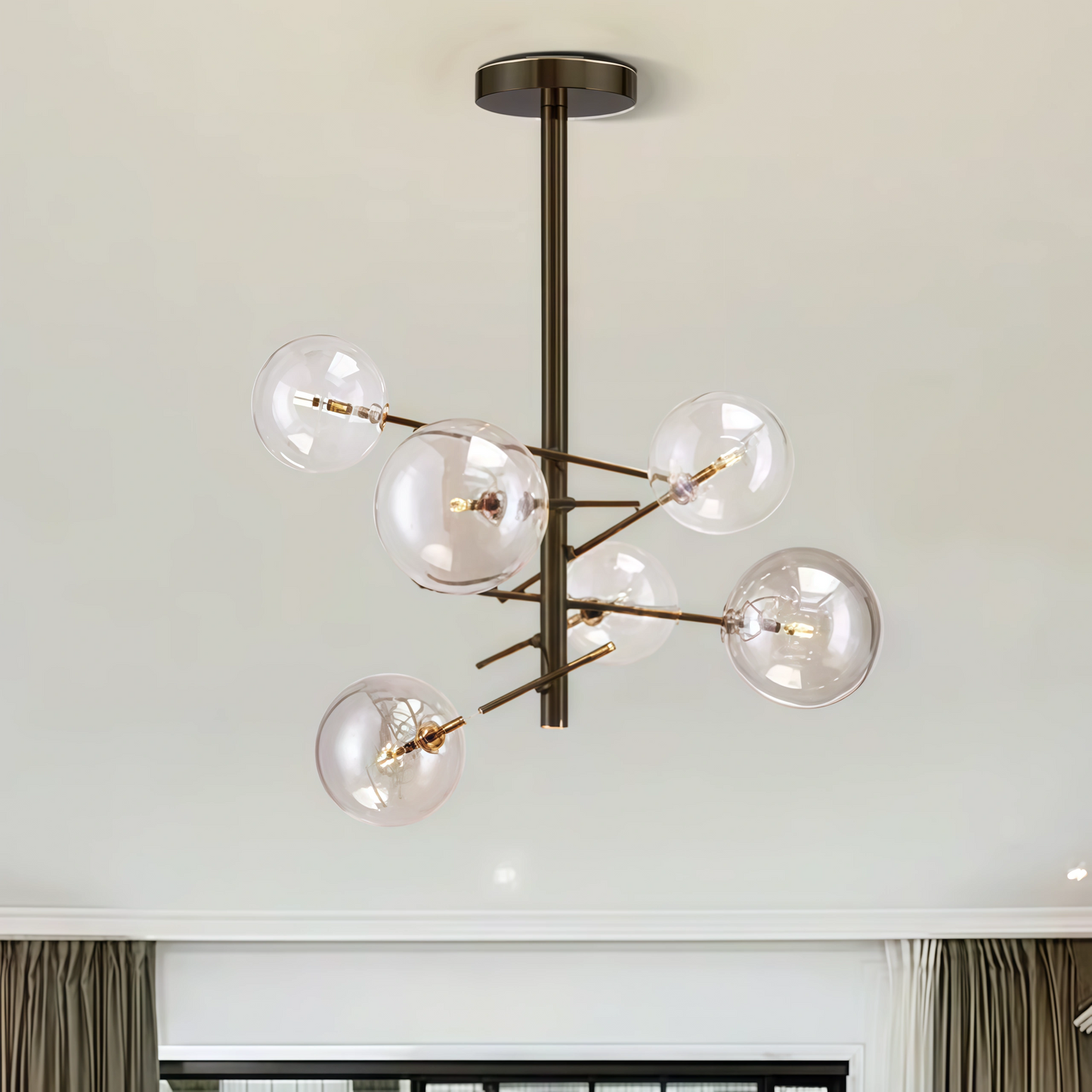 Nebula Royal Branch Glass Chandelier – Luxury Black/Gold Metal for Dining Room