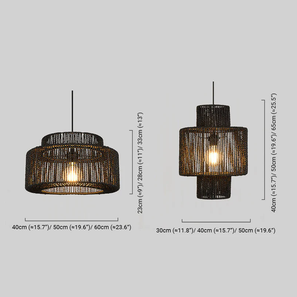  Pendant Light — Black Metal & Rattan for Dining Room