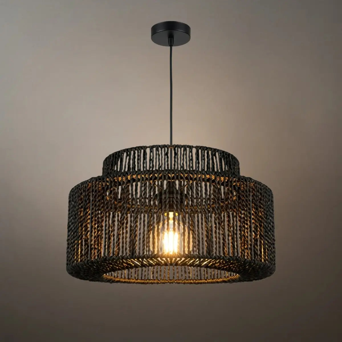 Bamburo Farmhouse Drum Pendant Light — Black