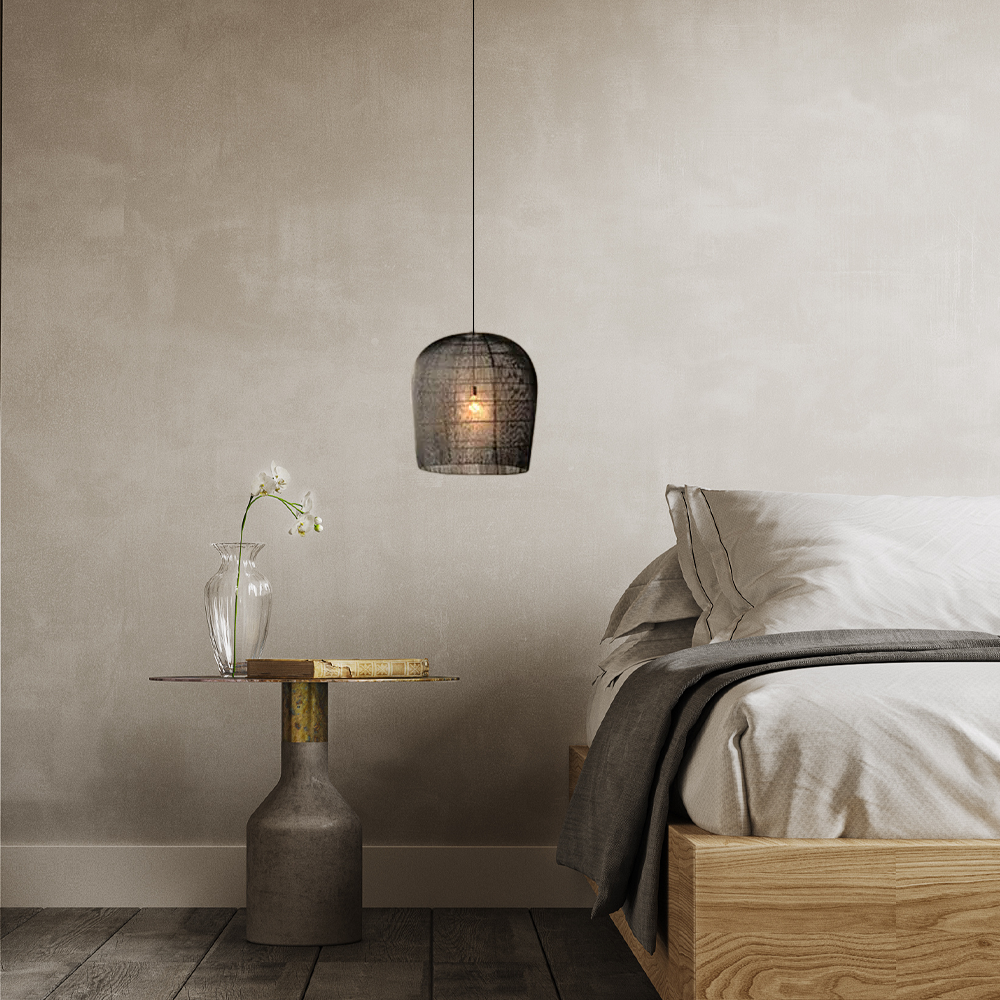 Pendant Light — Black/White Rattan for Bedroom/Dining Room