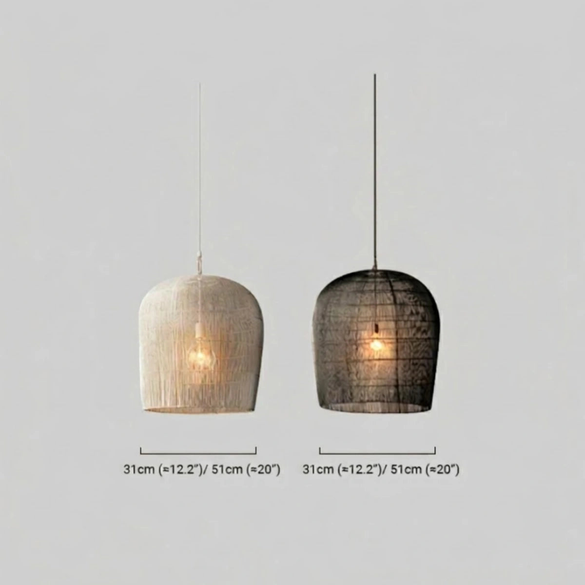 Pendant Light — Black/White Rattan for Bedroom/Dining Room