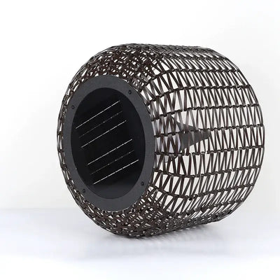 Bamburo Vintage Rattan Solar Outdoor Floor Lamp – Black Metal Hooded Terrace