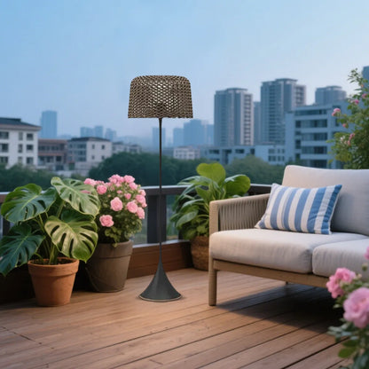 Vintage Rattan Outdoor Floor Lamp 