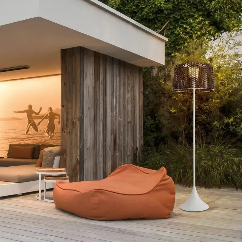 Vintage Rattan Outdoor Floor Lamp 