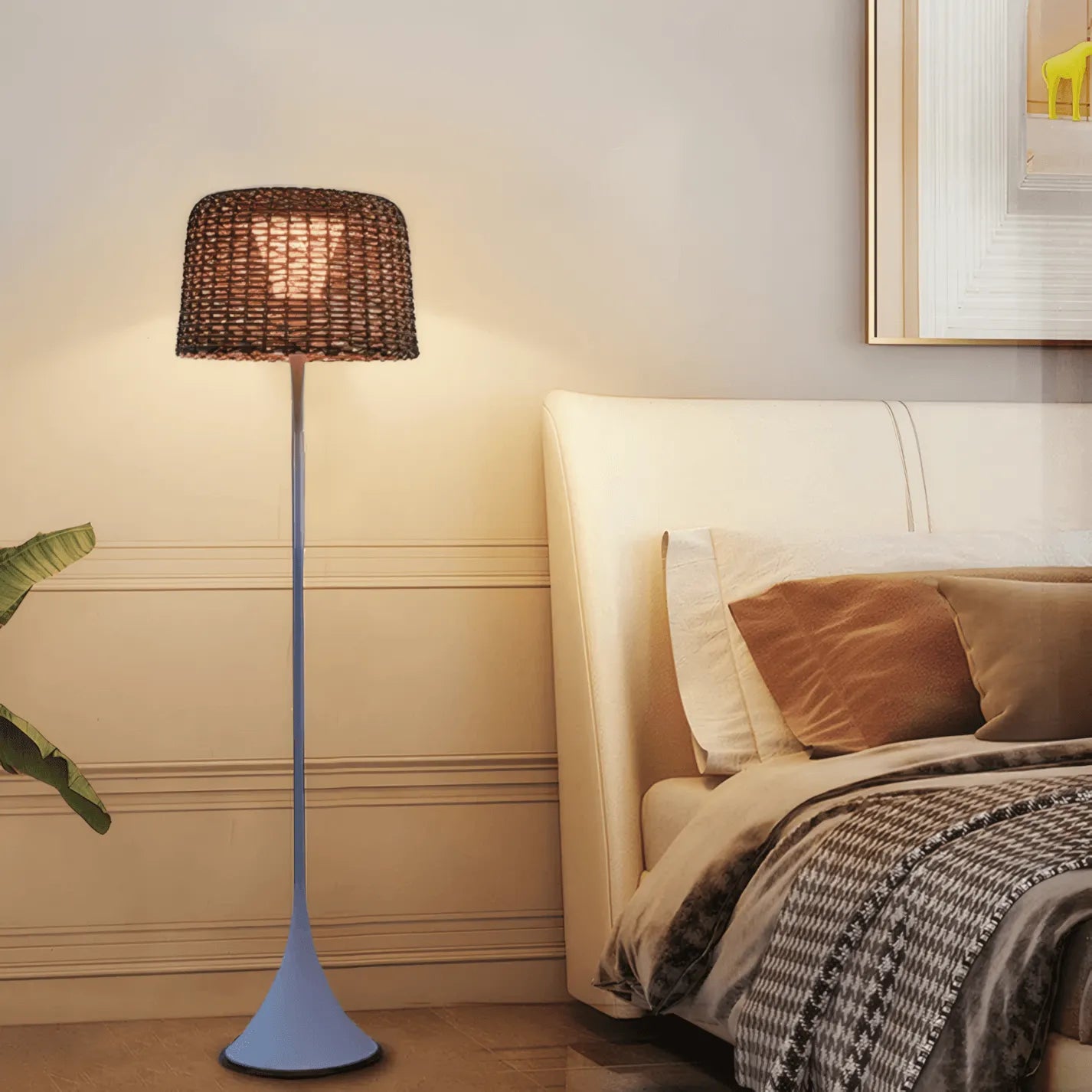 Vintage Rattan Outdoor Floor Lamp 