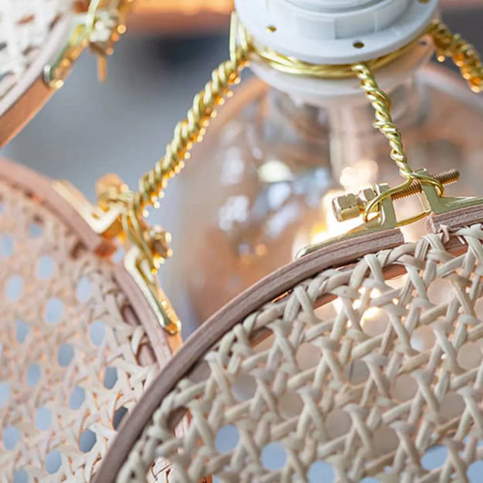  Farmhouse Pendant Light - Metal & Rattan