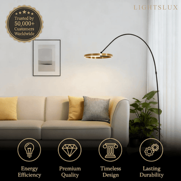 Velora Modern Round Floor Lamp – Minimalist Black Metal Design for Living Room