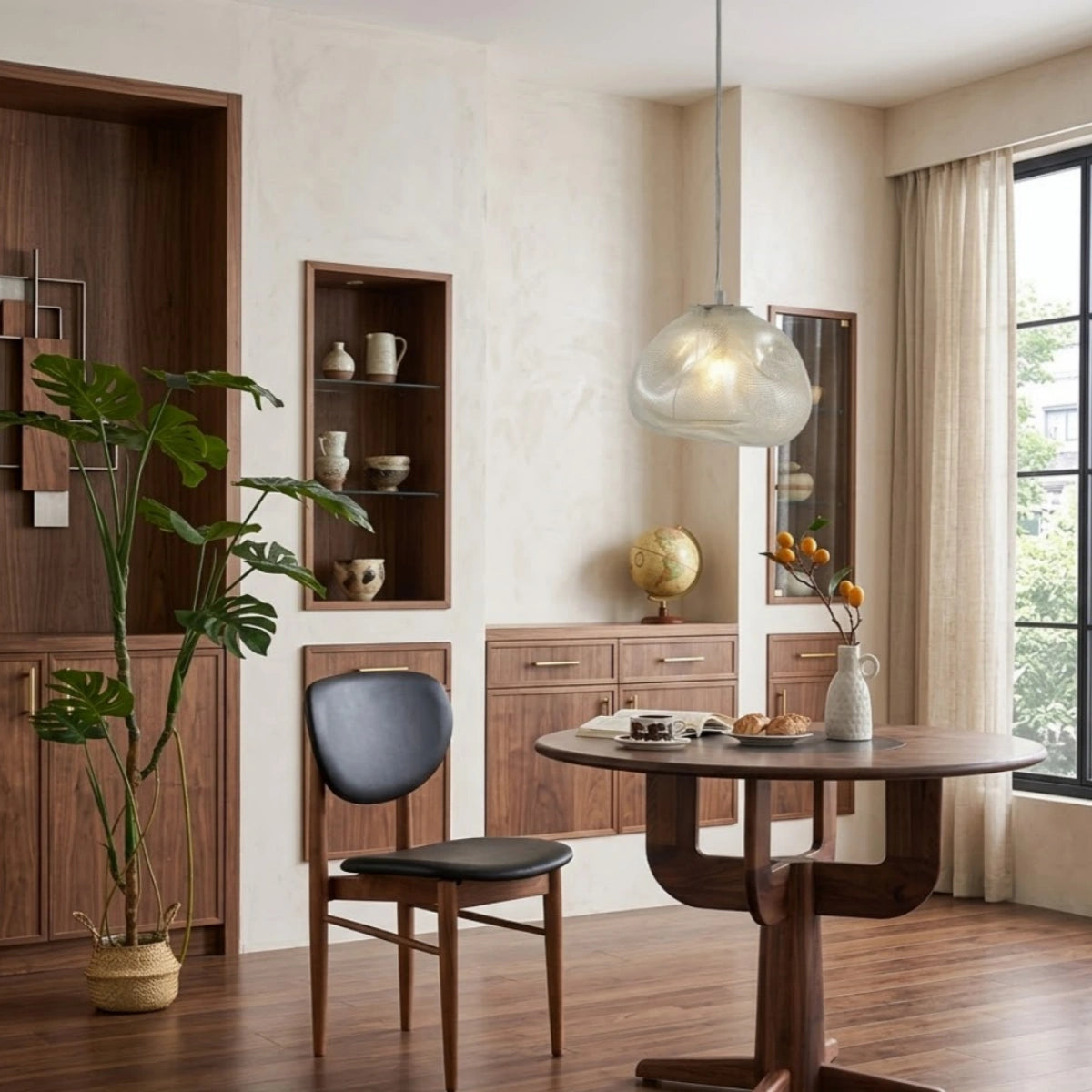 Vetro Minimalist Glass Pendant Light — Clear/Gray/Amber LED Ball 3 Sizes Dining Room