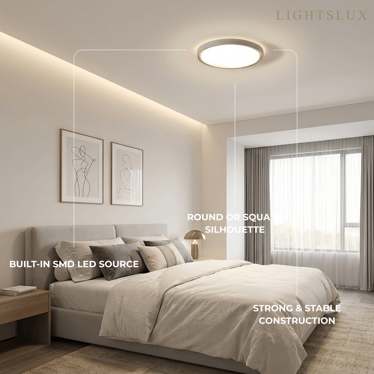 Embrace Modern Gray Ceiling Light – Metal Frame Square/Round for Bedroom
