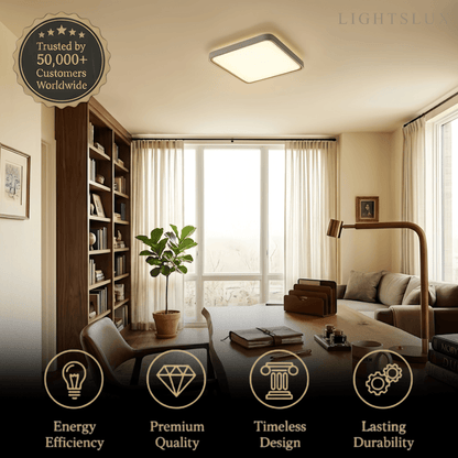 Embrace Modern Gray Ceiling Light – Metal Frame Square/Round for Bedroom