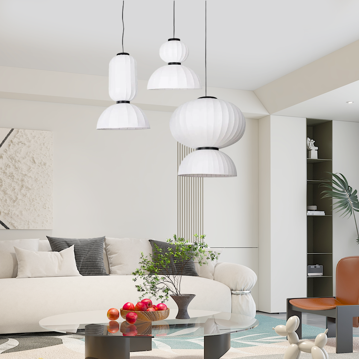 Pendant Light — White Artificial Silk & Metal with 3-Color LED Dining Room