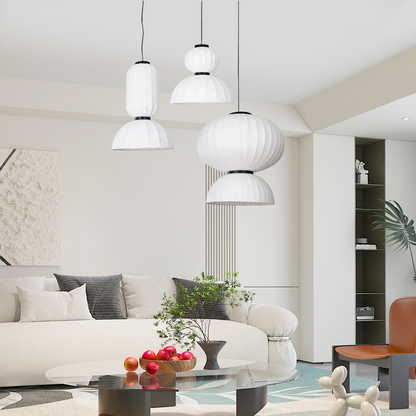 Pendant Light — White Artificial Silk & Metal with 3-Color LED Dining Room