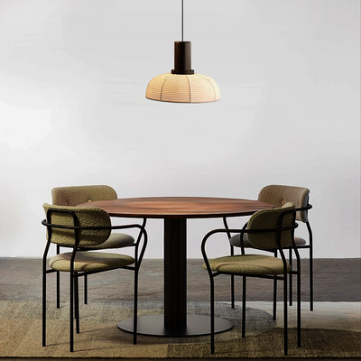 Retro Fabric Pendant Light - Beige/Brown Metal Frame 