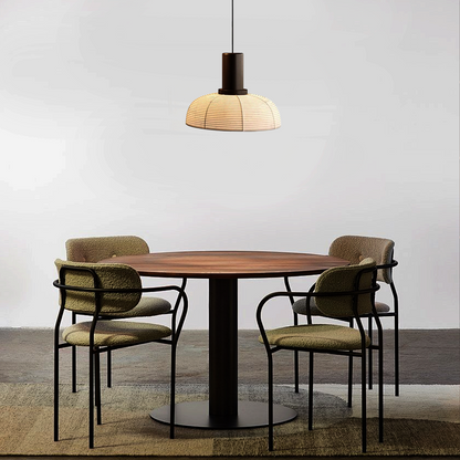 Retro Fabric Pendant Light - Beige/Brown Metal Frame 