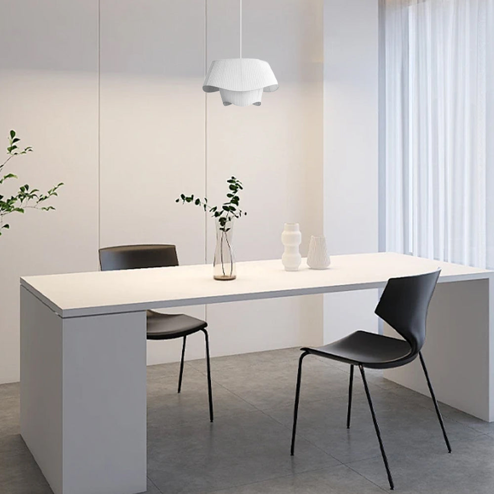White Metal Frame with Asymmetric Shade for Dining Room