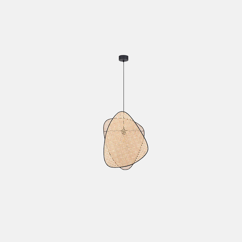 Wooden Geometric Pendant Light — Rattan & Willow Weave 