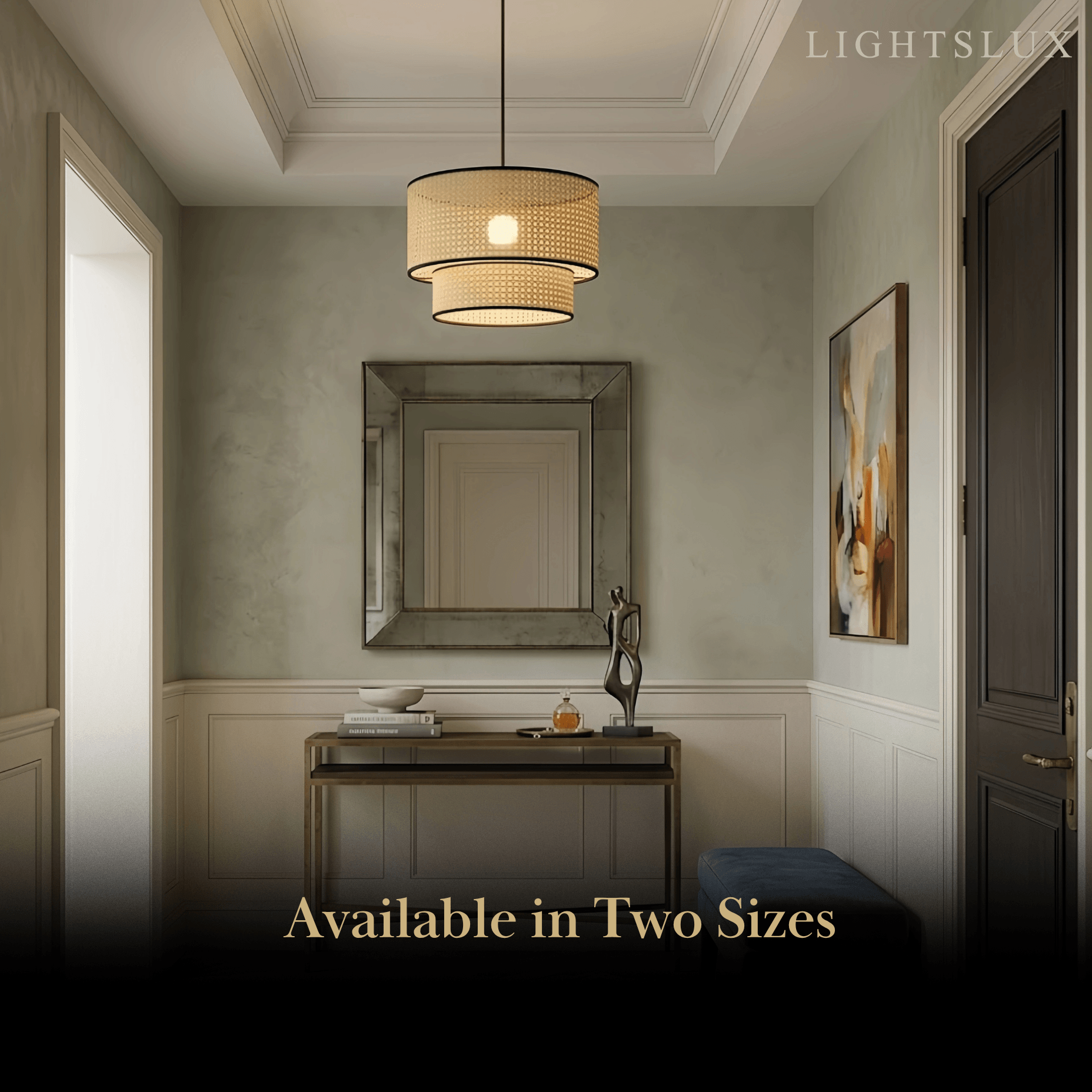 Rattan Pendant Light - Double-Layer Wood Lantern 