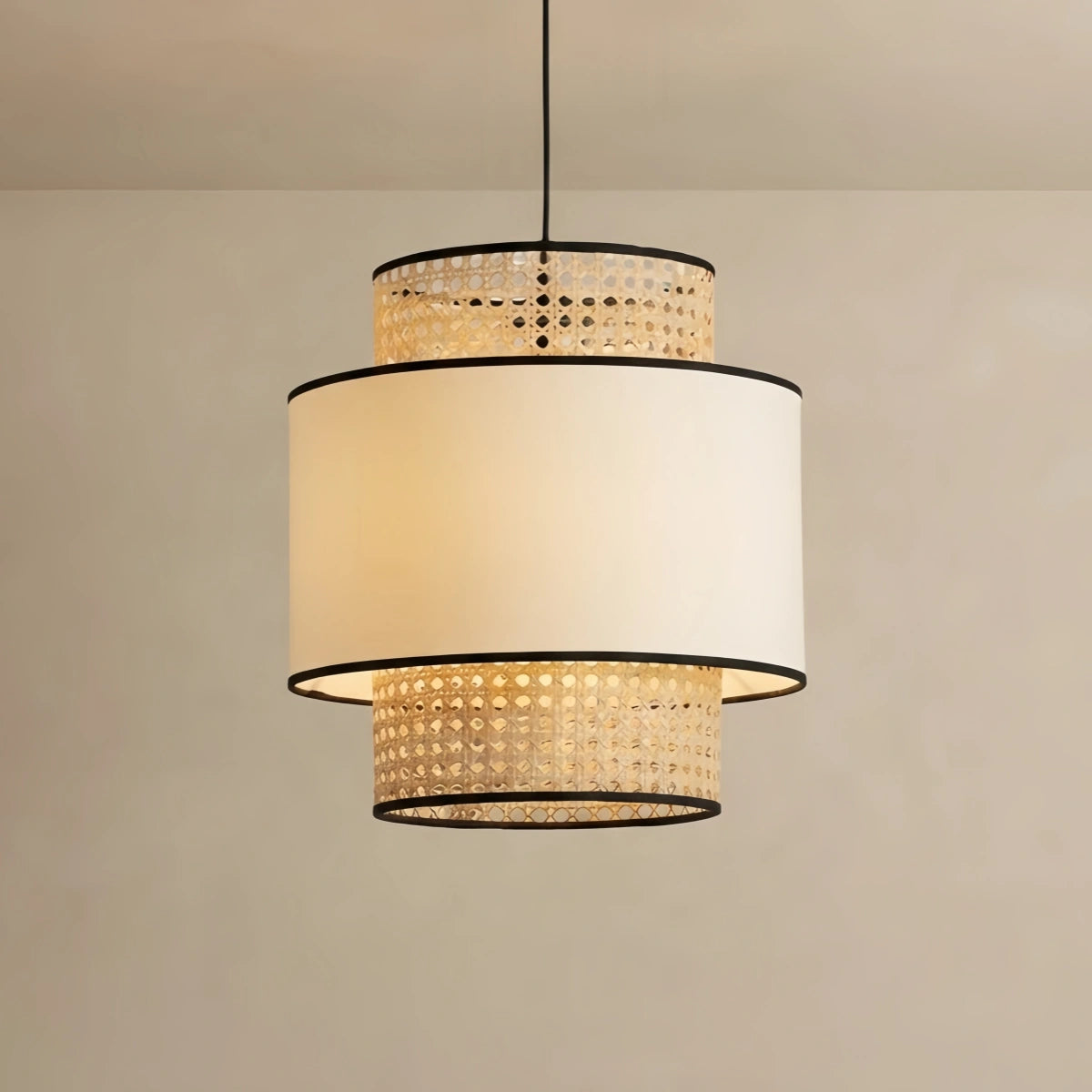 Bamburo Farmhouse  Pendant Light - Fabric & Rattan Lantern for Dining Room/Bedroom