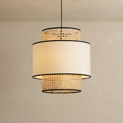 Bamburo Farmhouse  Pendant Light - Fabric & Rattan Lantern for Dining Room/Bedroom