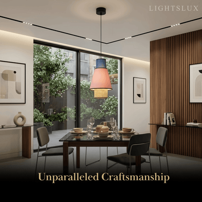 Bamburo Farmhouse Cylindrical Pendant Light - Fabric