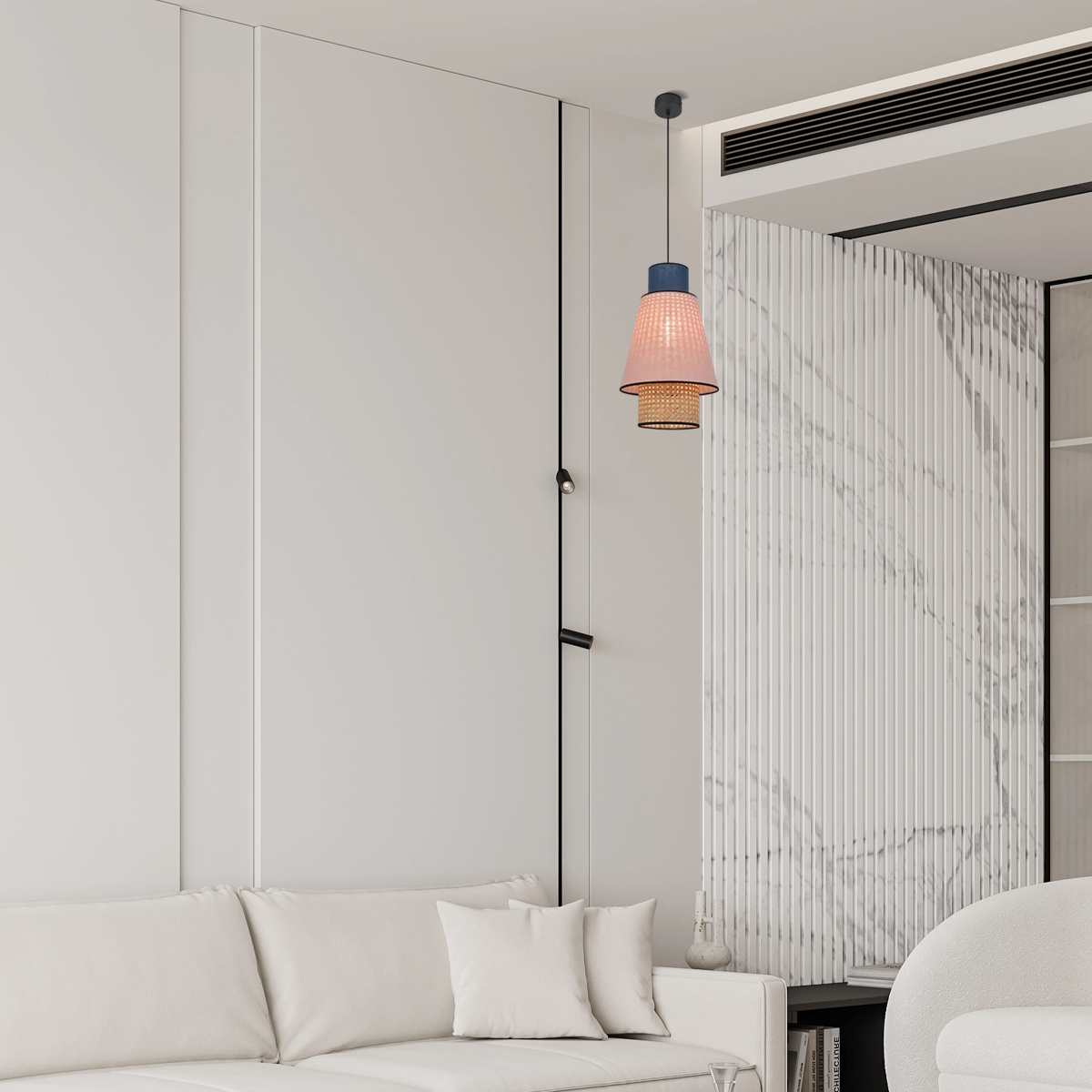 Bamburo Farmhouse Cylindrical Pendant Light - Fabric