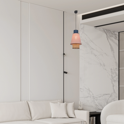 Bamburo Farmhouse Cylindrical Pendant Light - Fabric
